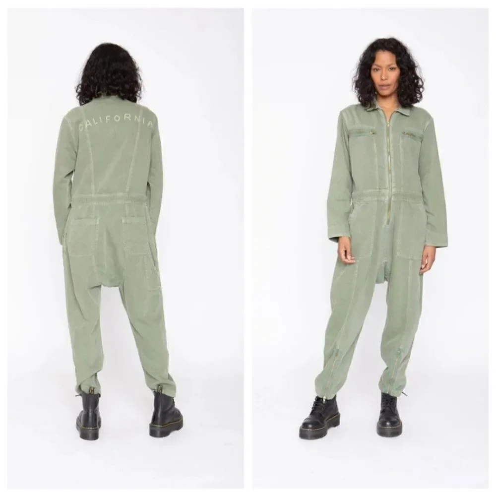 Free People x Sandrine Rose Zip Embroidered Denim Jumpsuit 